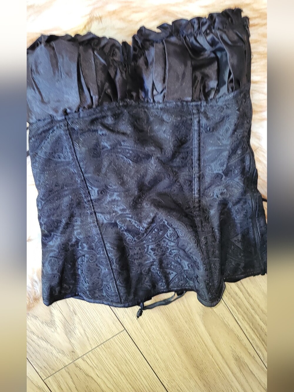 Black Paisley Satin Strapless Bustier Corset Top